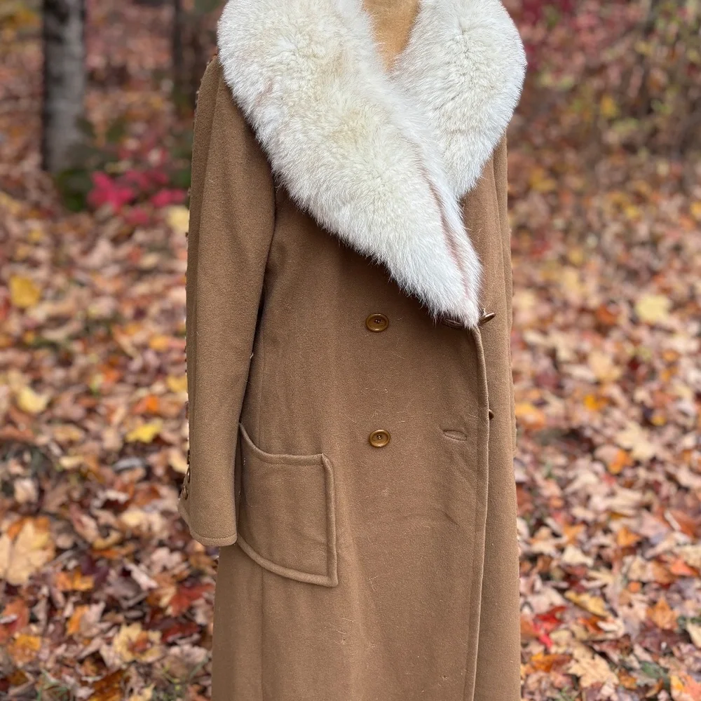 Saks Wool/Fur Coat - Picture 1 of 6